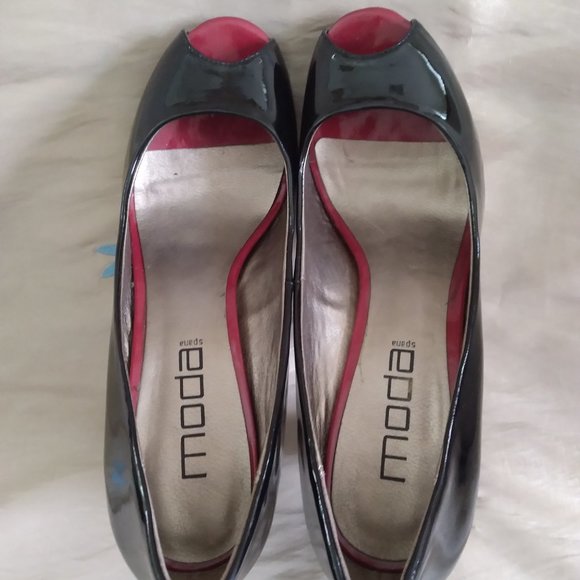 MODA SPANA women Shoes faux Patent Leather Black/Red/Gray Size8.5M Platform Heel - Picture 2 of 8